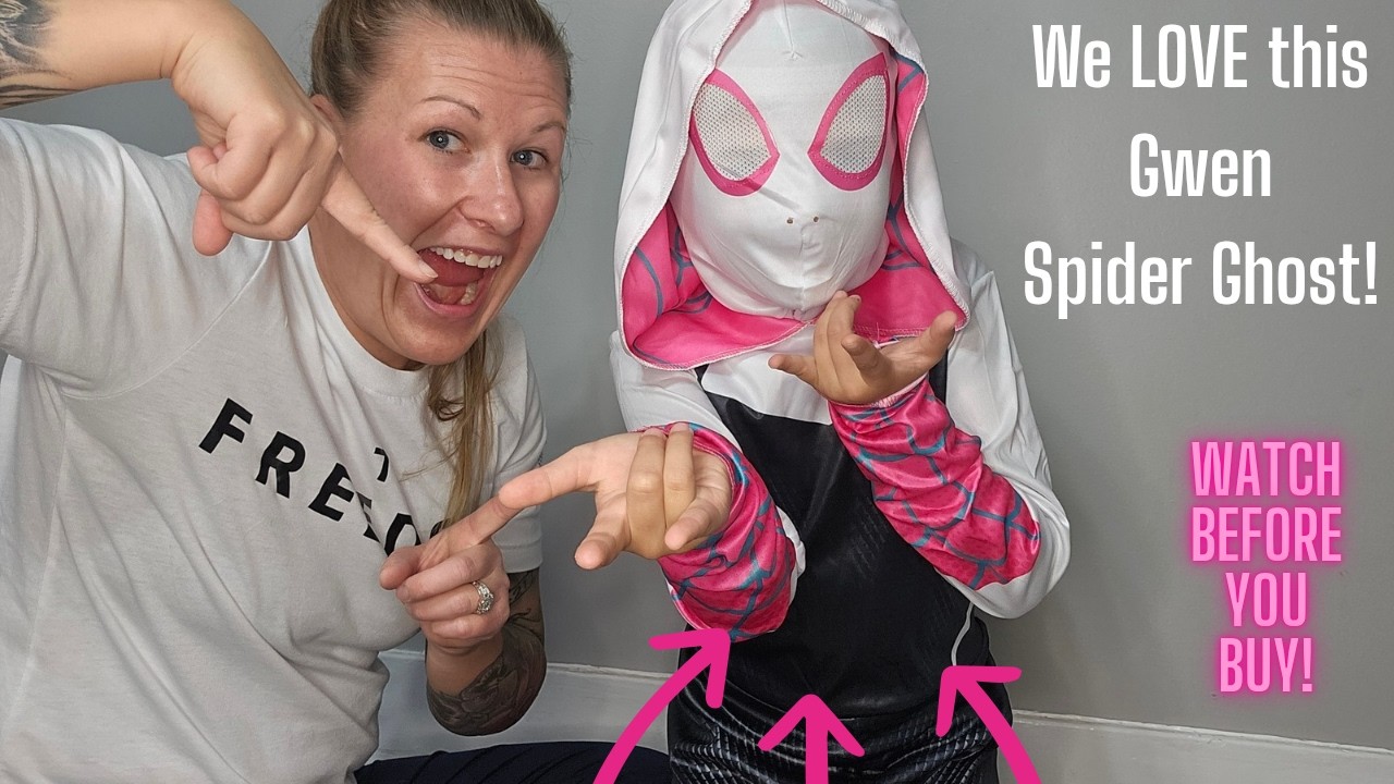 MARVEL Spider-Gwen Halloween Costume - Premium Quality Hooded Jumpsuit with Pull On Fabric Mask