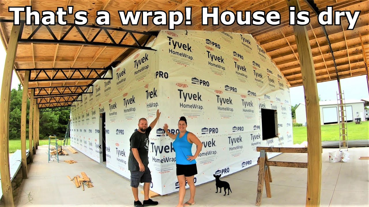 Installing Tyvek on the pole barn house #411 #barndo #barndominium
