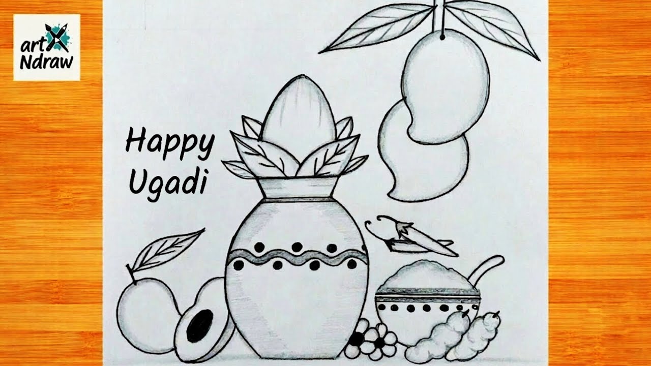 Ugadi Drawing Easy and Beautiful | Happy Ugadi Drawing Step by Step | Ugadi Festival Drawing