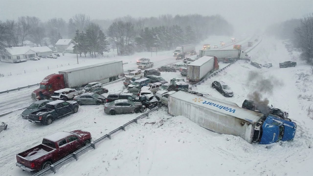 100-Vehicle Pileup on I-96 as Blizzard Slams Michigan