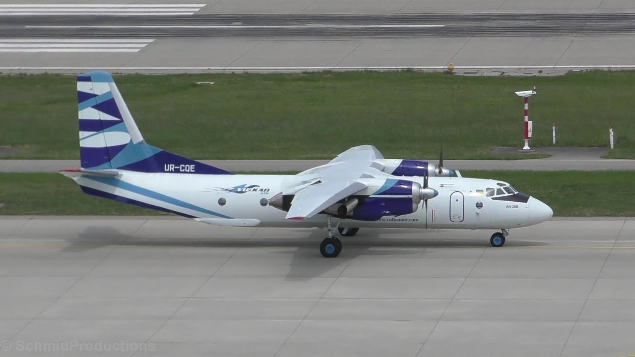 (With live ATC) Vulkan Air Antonov 26 taxiing and take off runway 28 at ZRH
