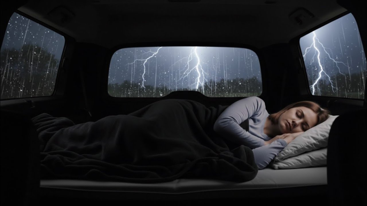 Powerful Heavy Rain on Car Roof with Thunder ⛈️🚘 Cozy Night Rain for Deep Sleep