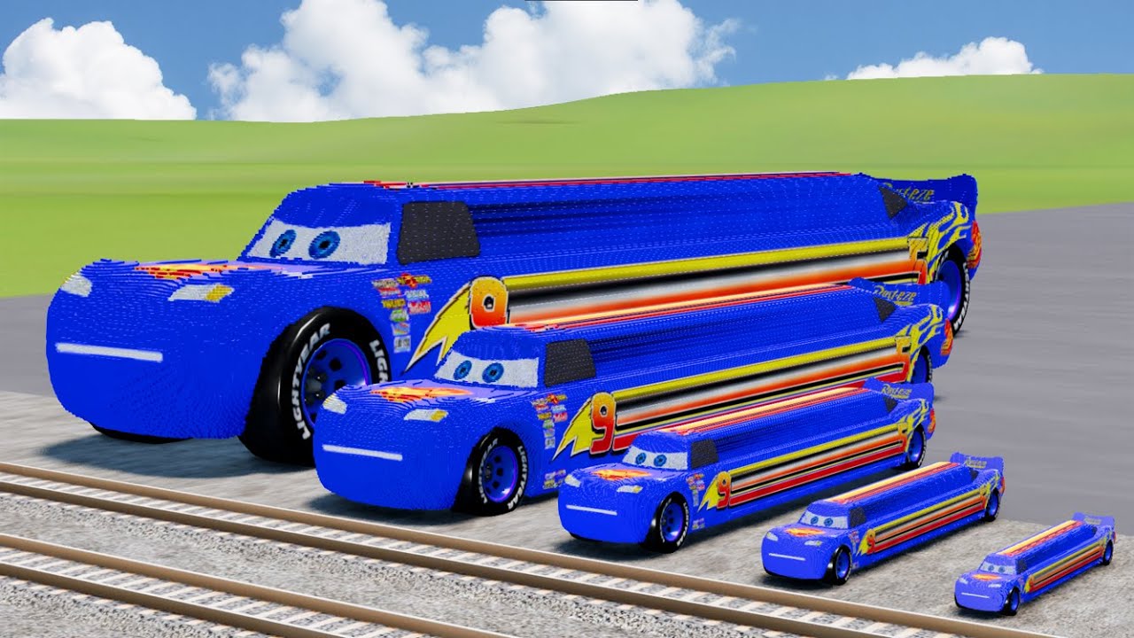 Big & Small Lightning Mcqueen Made Of LEGO VS Train | BeamNG.drive