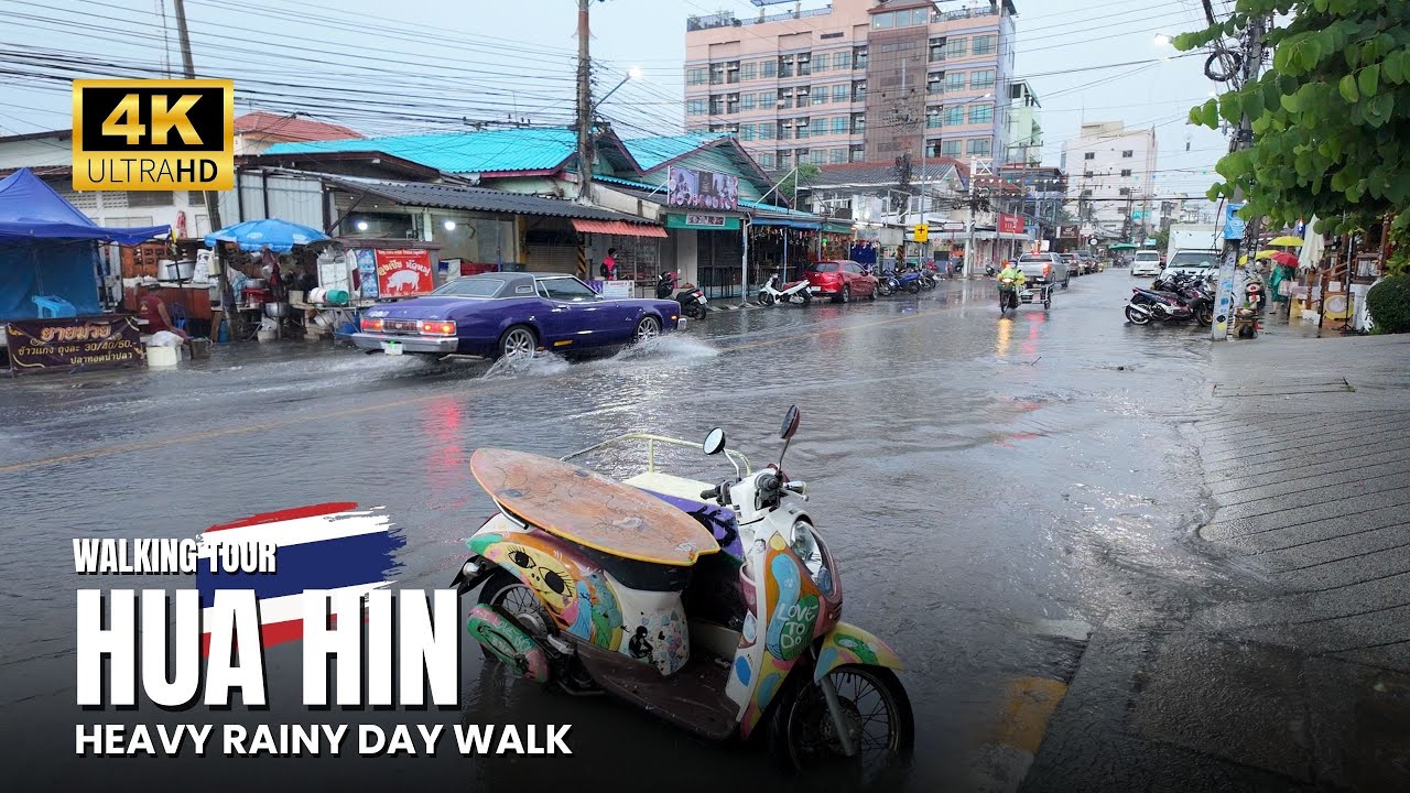 Heavy Rain & Flooding in Hua Hin 🇹🇭 Rainy Season Walk in Thailand | 4K Walking Tour