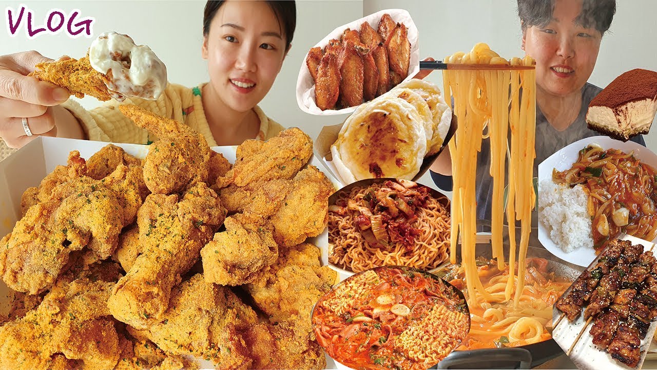 자취생 먹방 브이로그 (ft. 뿌링클, 비빔면+삼겹살, 부대찌개, 고추잡채, 멘보샤, 뚜레쥬르 치즈방앗간, 짜장면, 파닭꼬치, 라면, 버팔로윙, 아무노래챌린지 ) Mukbang