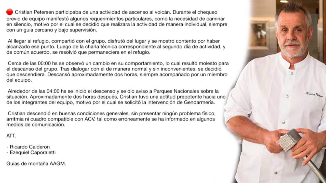 C&Oacute;MO SIGUE LA SALUD DE CHRISTIAN PETERSEN: el comunicado de la asociaci&oacute;n de gu&iacute;as de monta&ntilde;a