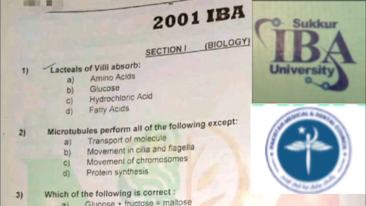IBA sukkar medical entry test 2001 (reconduct MDCAT test) | Past paper of IBA sukkar