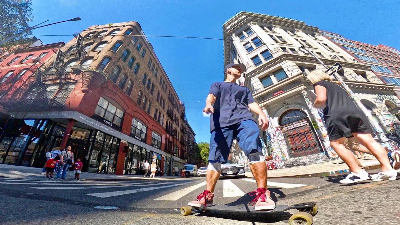 My longboard skate journey to the Supreme Store NYC / Street longboarding Lower Manhattan 