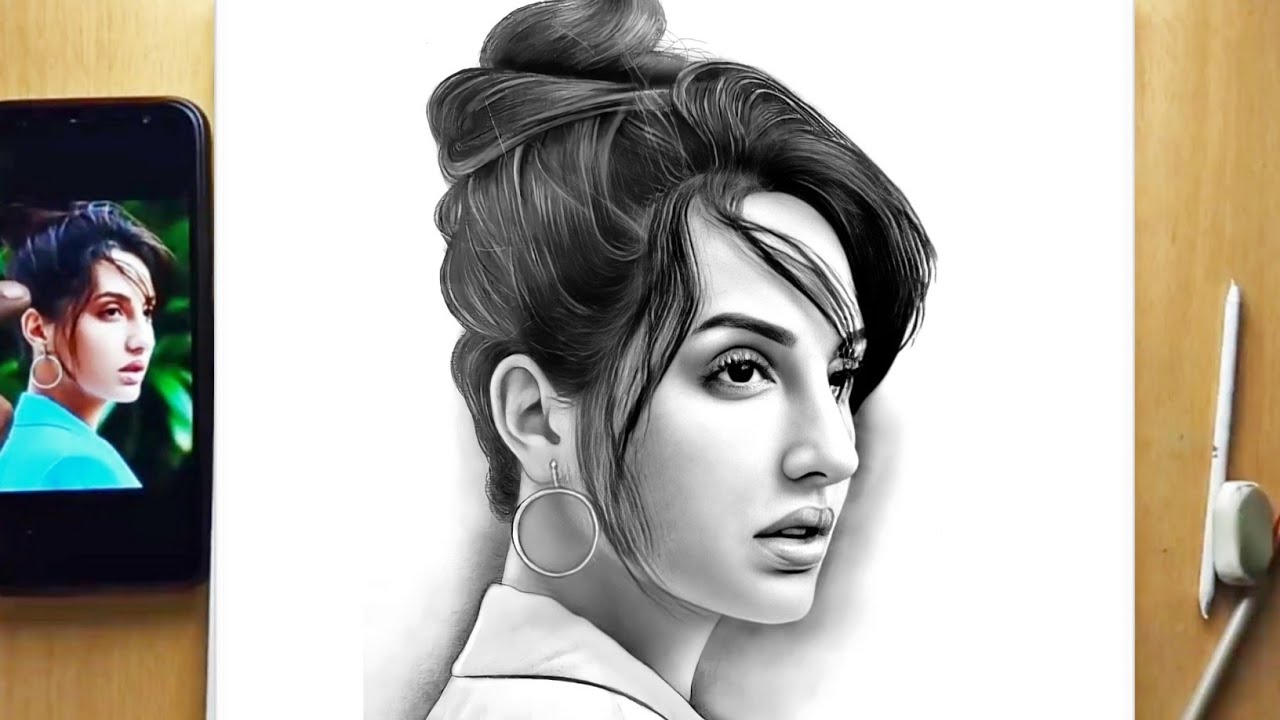 Nora Fatehi Drawing Sketch | Easy step by step Shading