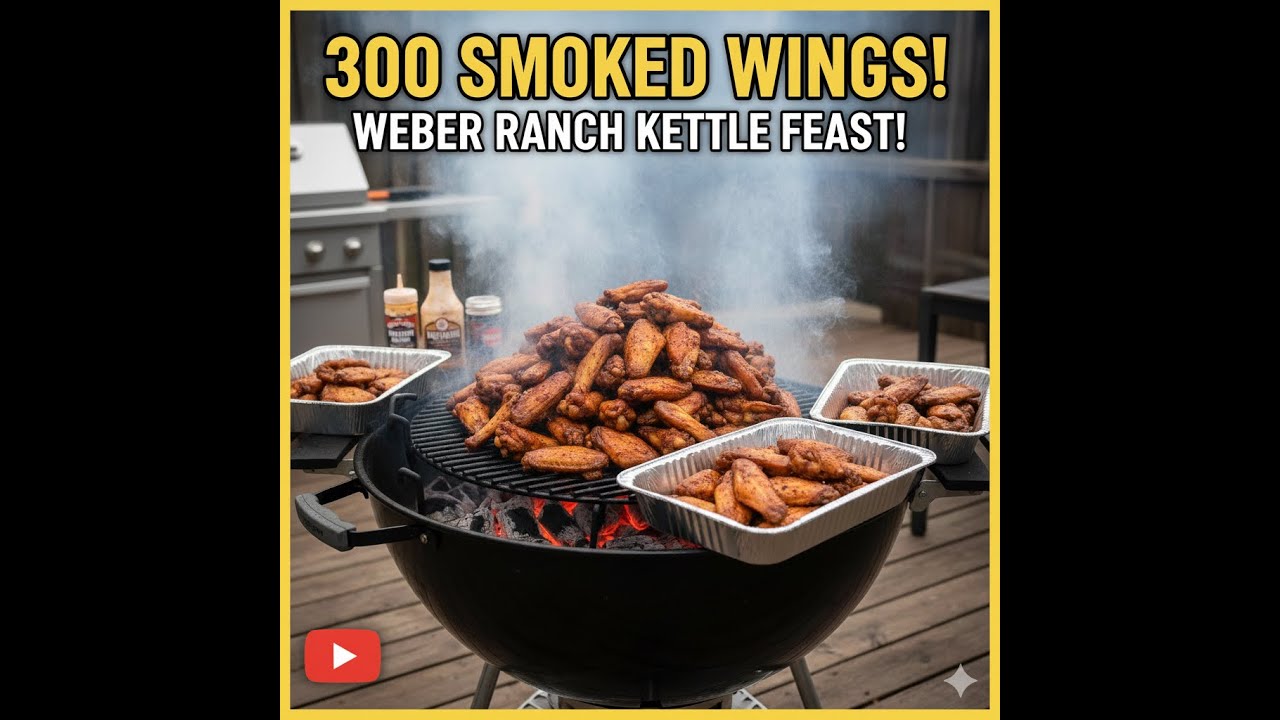 300 копченых крылышек против копченого гриля Weber Ranch Kettle 4K