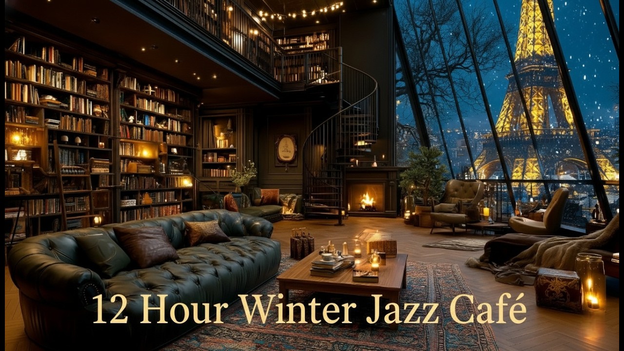 12 Часов Зимнее Jazz Кафе ❄️ Камин & Снежные Ночи | Уютное Пианино для Концентрации | 4K