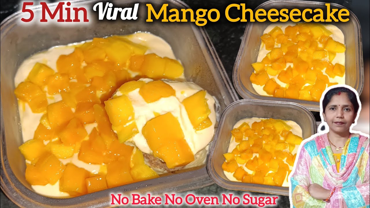 Trying 5 min No Bake Viral Mango Cheesecake Recipe|No Sugar No Oven|Cheesecake|Summer Special Recipe