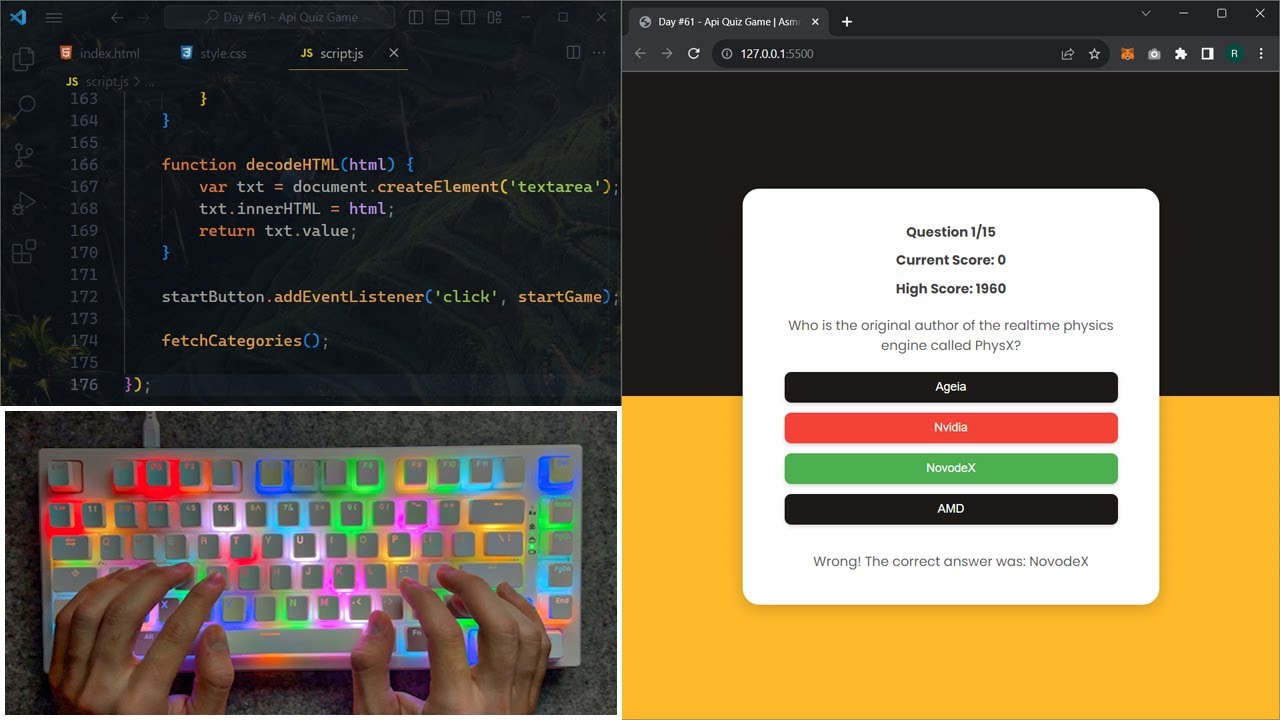 ASMR Programming - Quiz Game With Api - No Talking