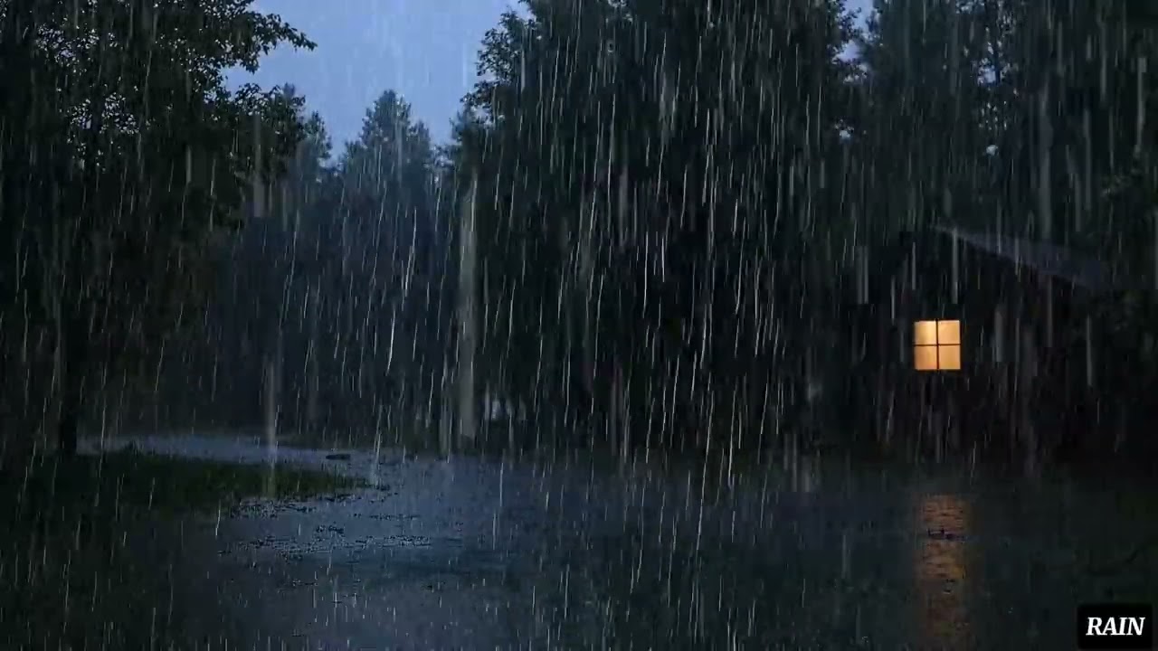 Heavy Rain on Lonely Forest Road at Night – Deep Sleep Rain Sounds (1 Hour, No Thunder)