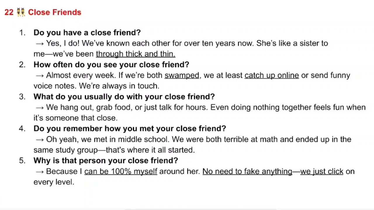 SPEAKING SAMPLES - TOPIC 22 CLOSE FRIENDS 