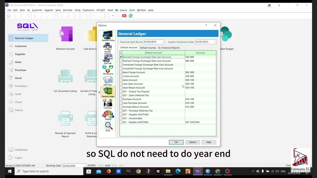 SQL Account &mdash; Настройка финансового периода