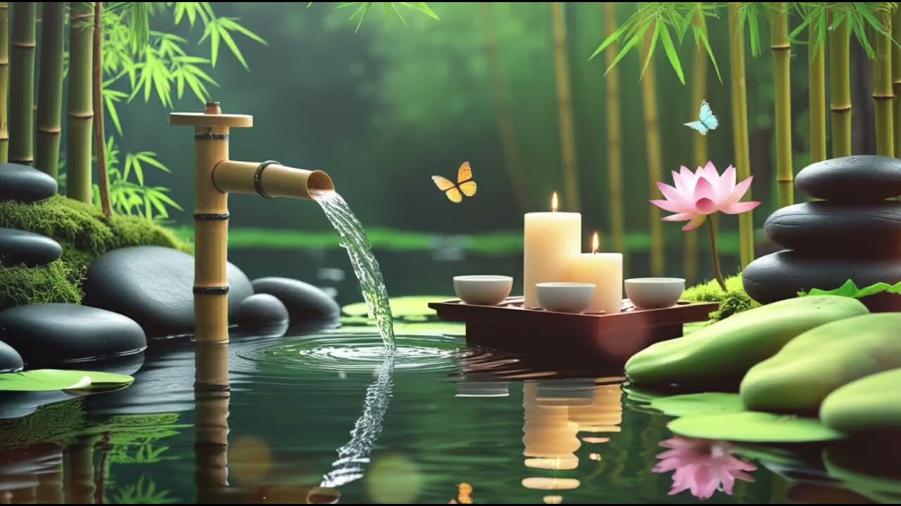 Deep Relaxation Music – Peaceful Piano Ambient Melodies with Flowing Bamboo Water for Stress Relief