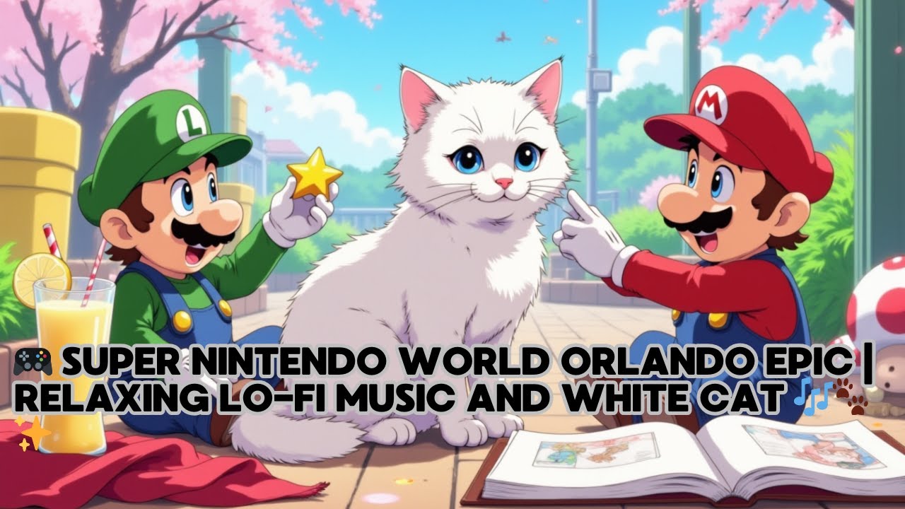 🎮 Super Nintendo World Orlando Epic | Relaxing lo-fi music and white cat 🎶🐾✨