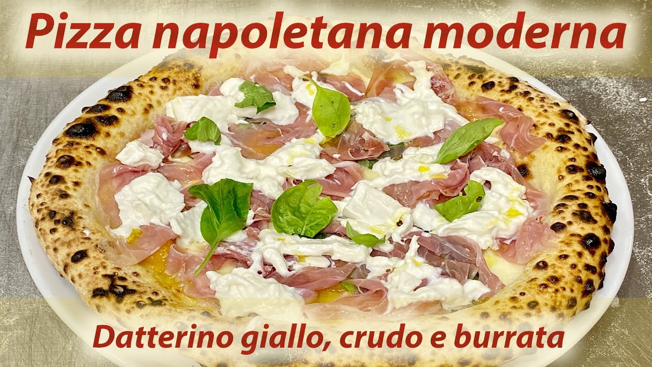 STESURA e CONDIMENTO Pizza napoletana con datterino giallo, prosciutto crudo e burrata