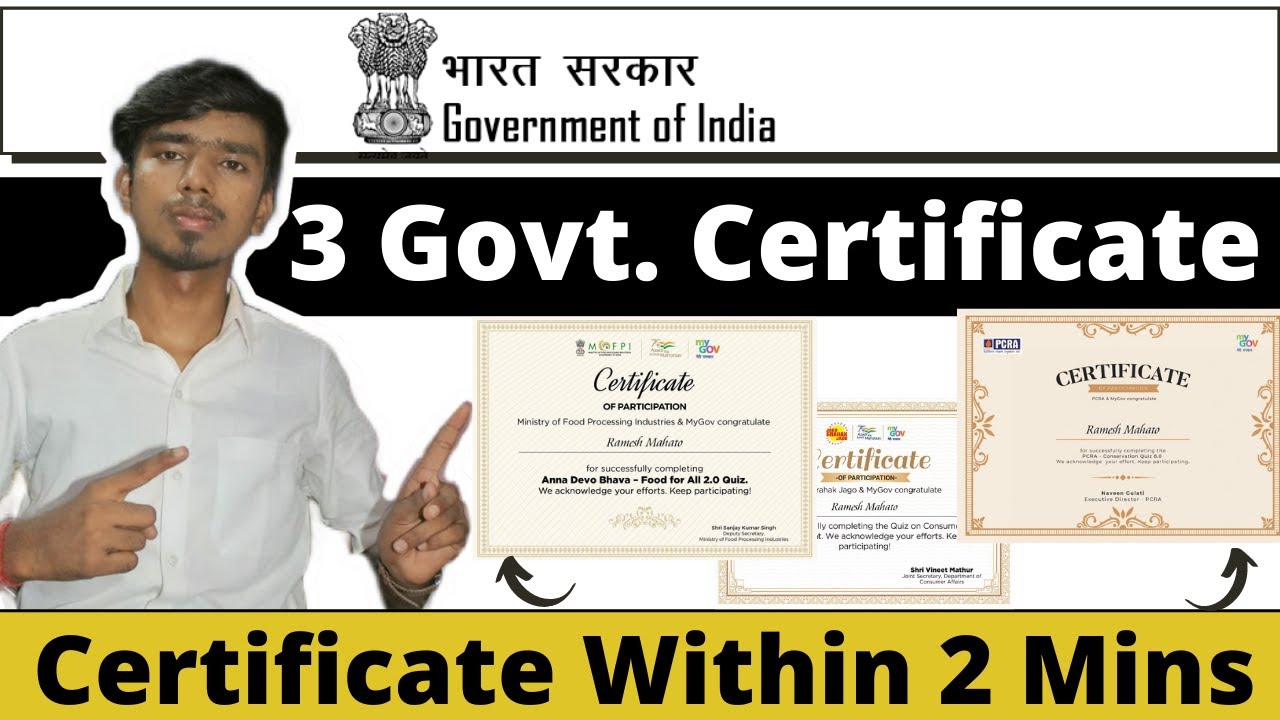 3 Govt. Certificate | Government of India Certificate | Free Certificate