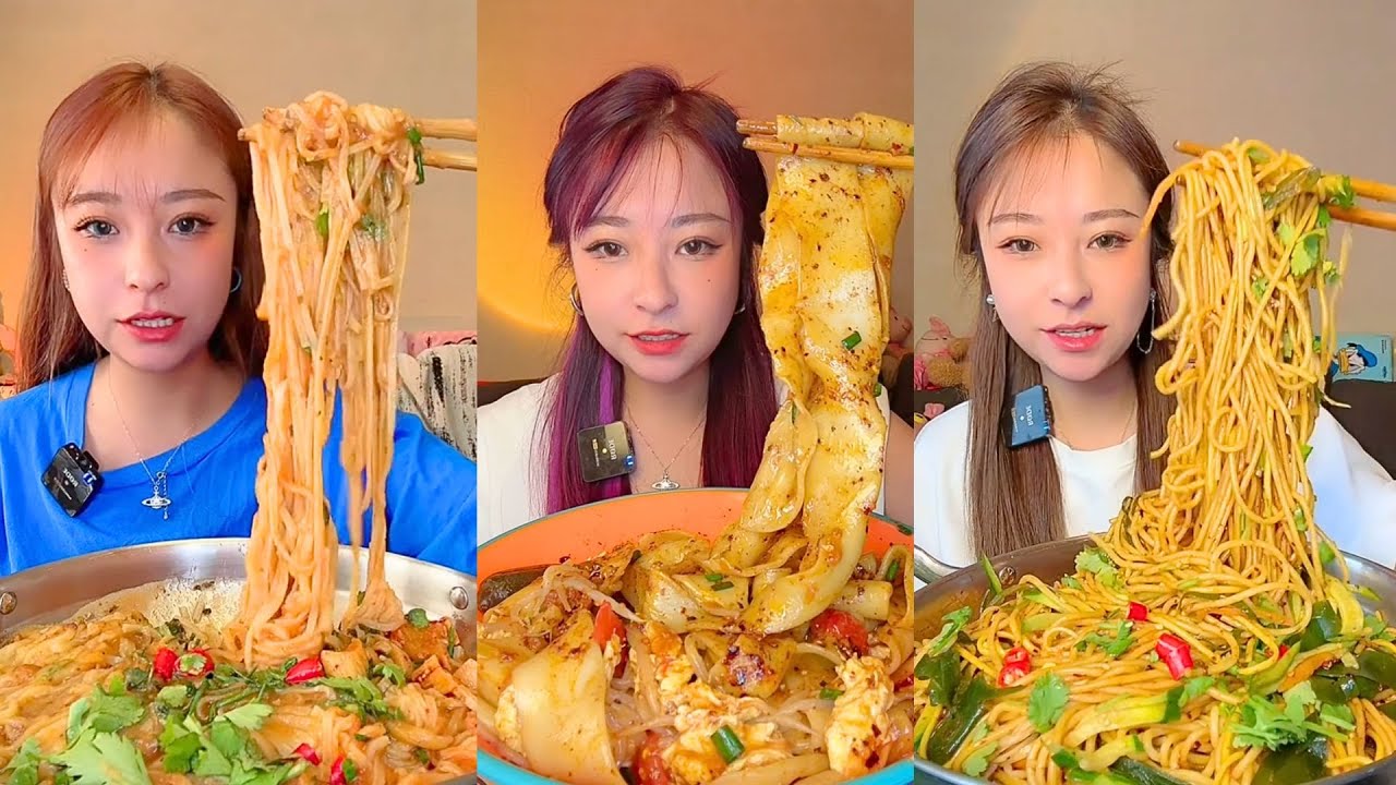 Chili Wheat Noodles, Wide Ribbon Noodles & Spicy Stir-Fried Noodles Mukbang