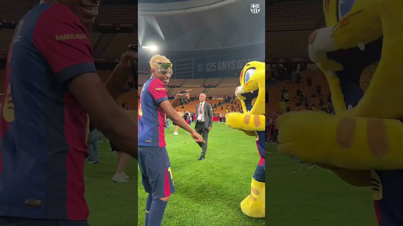 Lamine and his new dance partner. 😹 #fcbarcelona #shorts #lamineyamal #cat