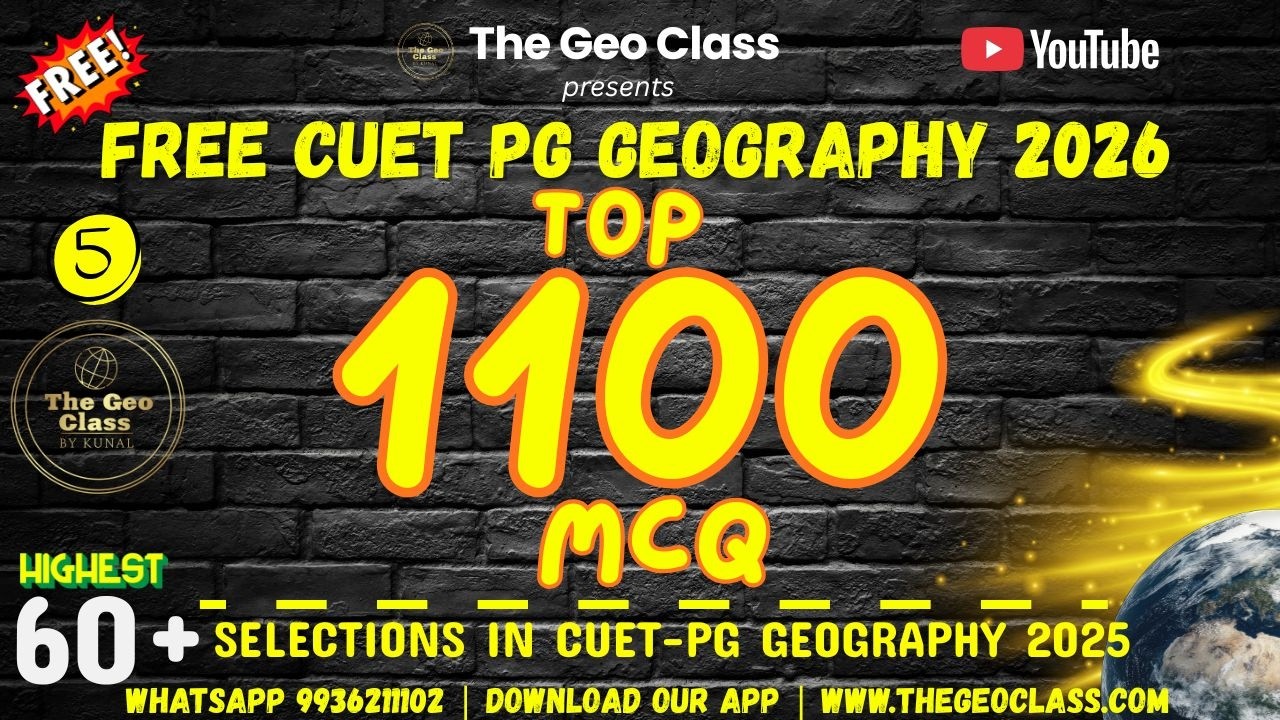 Top 1100 MCQs | CUET PG Geography Free MCQ PYQ Session 5 | MA 2026 | JRF | KVS | NVS |