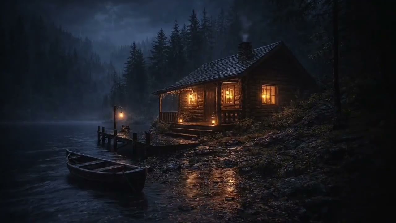 Gentle Night Rain at Lakeside Cabin | 4 Hours Sleep Ambience