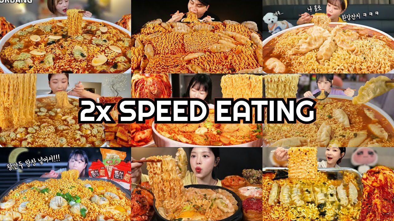 *20 MINS* Dumplings Ramyeon Spicy Noodle Soup Mukbang | ASMR 2x Speed Eating Show