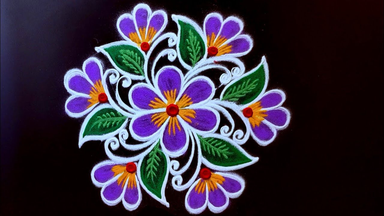 2 Beautiful simple colour rangoli designs &hearts;️ New rangoli designs with dots/Easy muggulu viral video