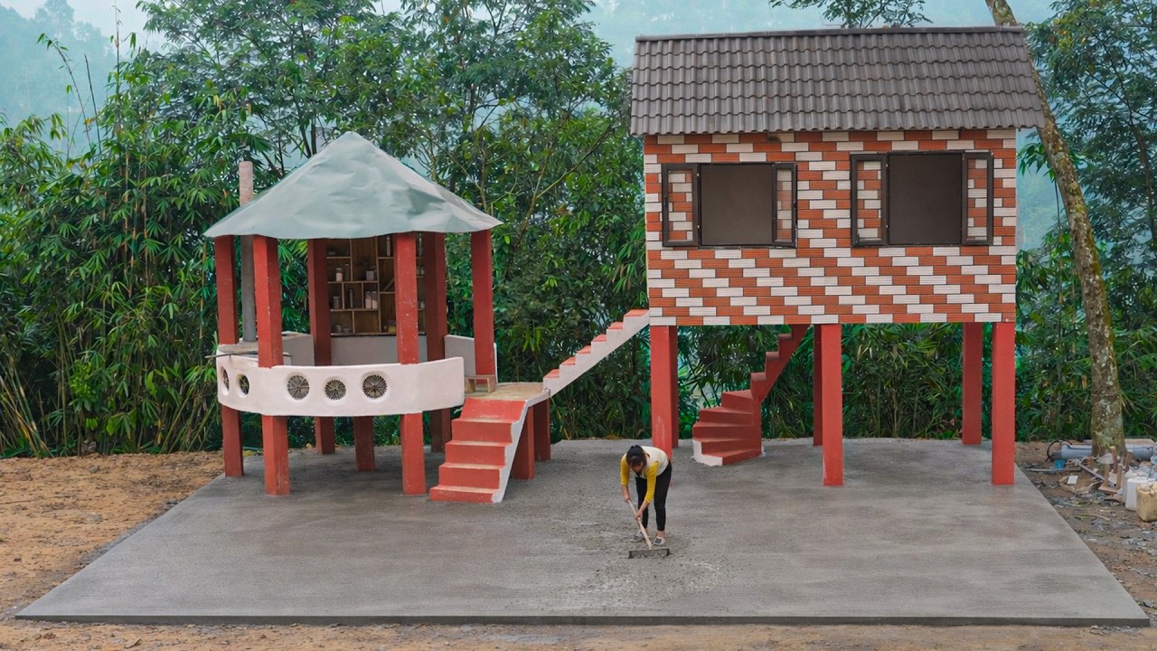 Strong Woman Builds a Wide Concrete Yard – A Safe Outdoor Space for Fun and Relaxation