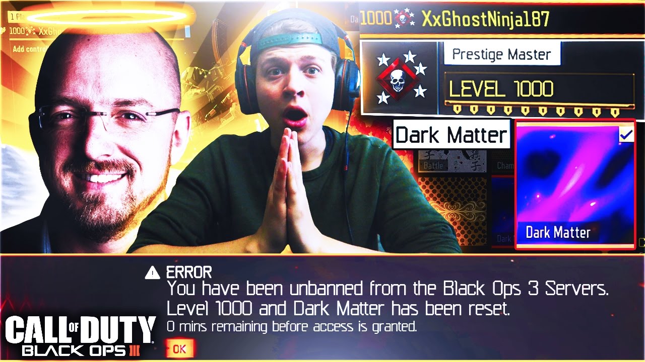 REACTING TO MY LEVEL 1000 & DARK MATTER CAMO RESET ACCOUNT LIVE REACTION IN BLACK OPS 3!