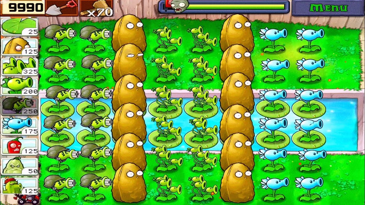 Plants vs Zombies || Gatling Pea + Three Pea + Snow Pea vs Zombies || Survival Pool Highlight