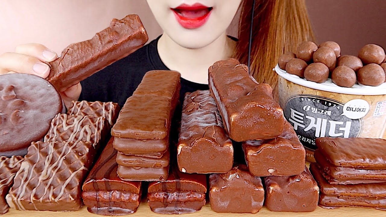 ASMR CRUNCH CHOCOLATE ICE CREAMS, SNACKS MUKBANG 바삭한 초콜릿 아이스크림, 과자 먹방 eating sounds