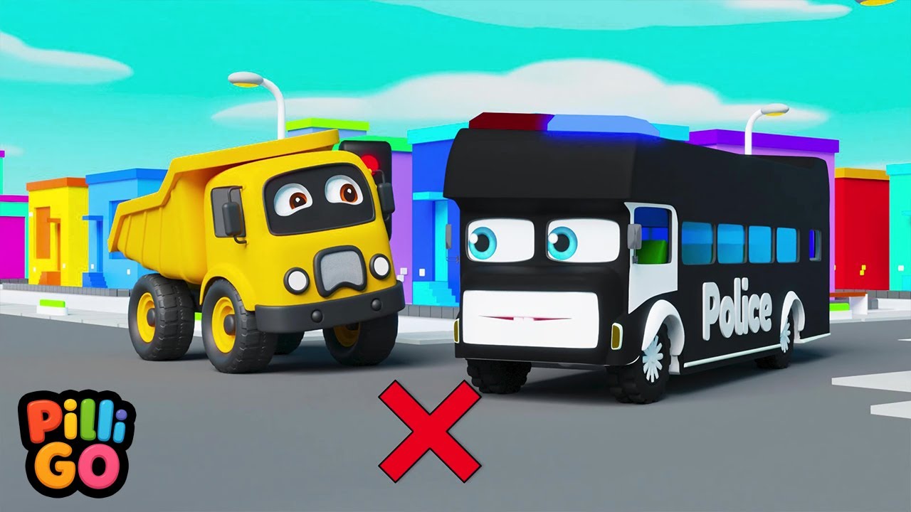Wheels on the Bus | Featuring Police as a Bus Character | Pilli Go Nursery Rhymes and Kids Songs