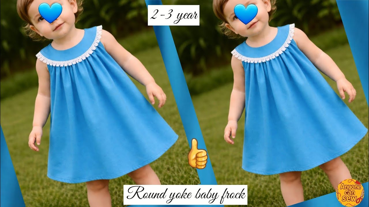 Very easy 2-3 year round yoke baby frock cutting and stitching | 2-3 year baby frock design