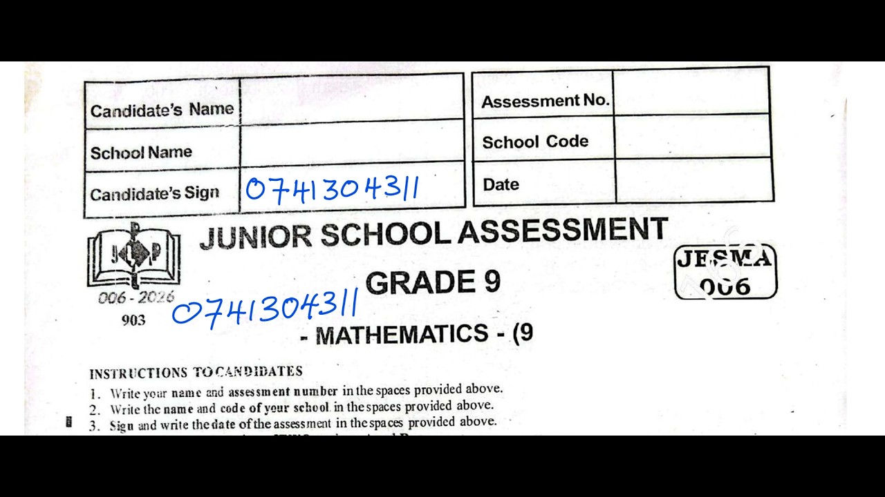 GRADE 9 MATHEMATICS | JESMA 006 2026 | END OF TERM 2 EXAMS