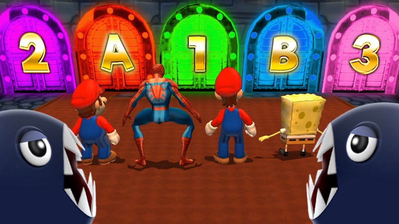 Mario Party 9 Minigames - Mario Vs Luigi Vs Spider Man Vs Spongebob (Master Difficulty)