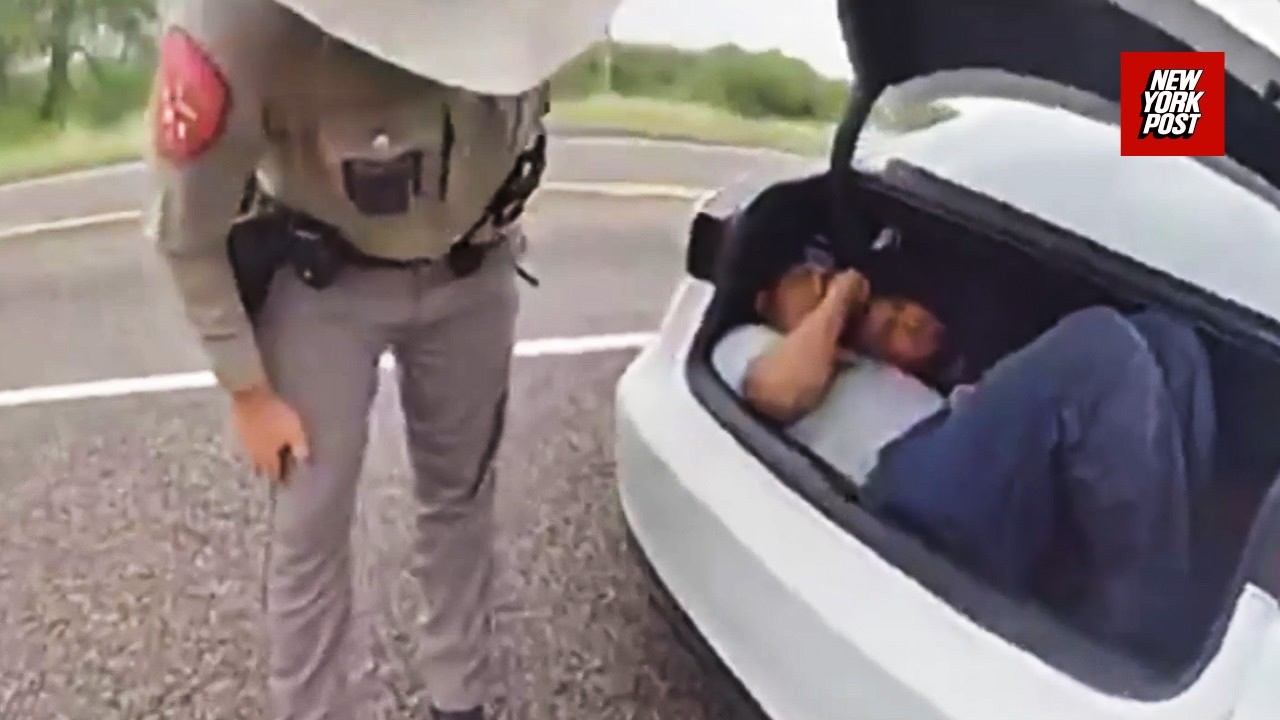 Moment border patrol K-9 discovers migrants being SMUGGLED in car trunk