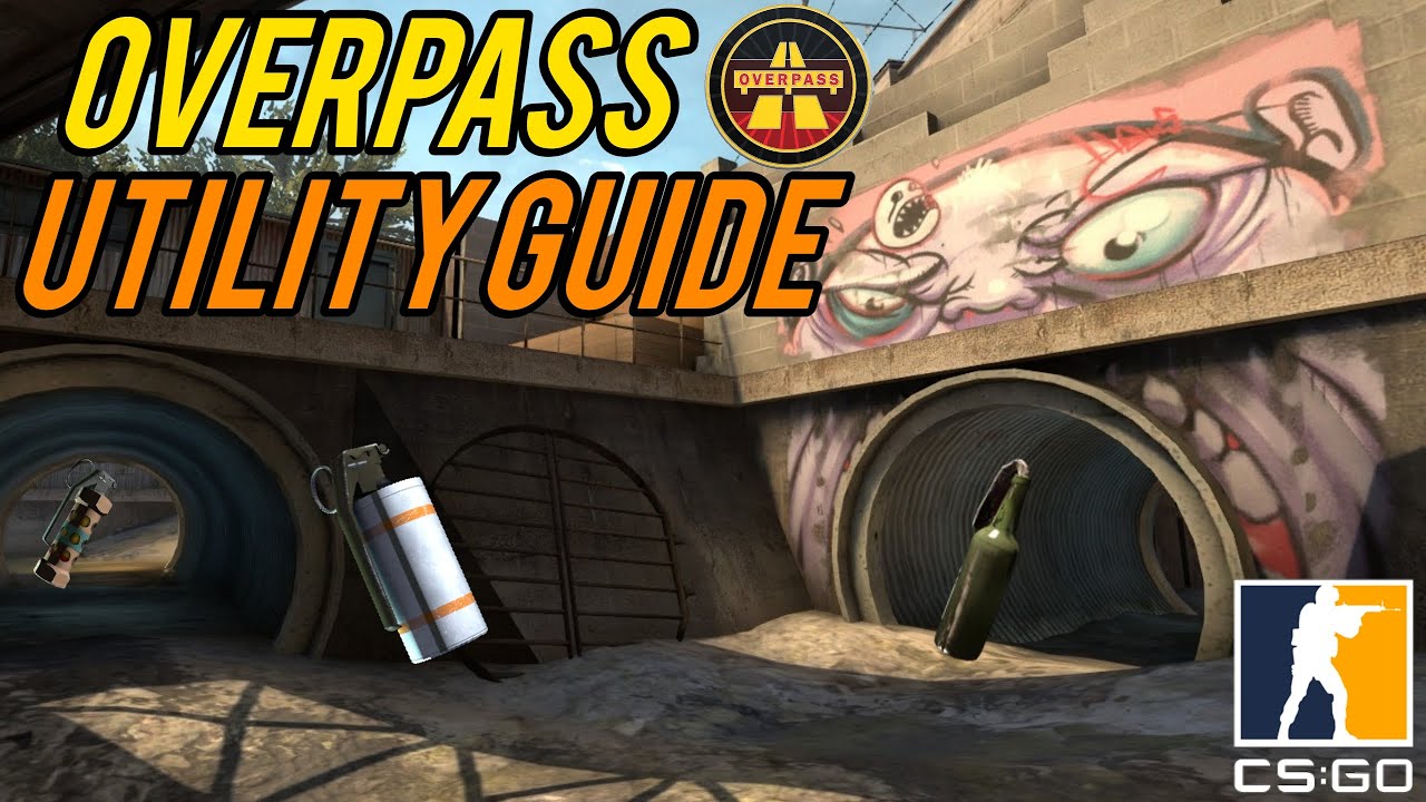 CS:GO - Overpass Utility Guide (Smokes, Molotovs, Popflashes) [128 Tick]