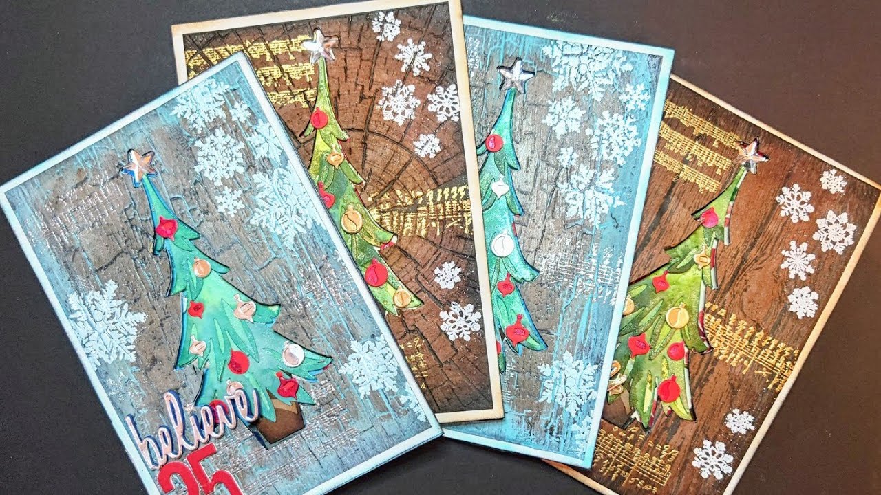 #mixedmedia #christmascards with #timholtz & #sizzix dies, embossing folders, inks and stamps!