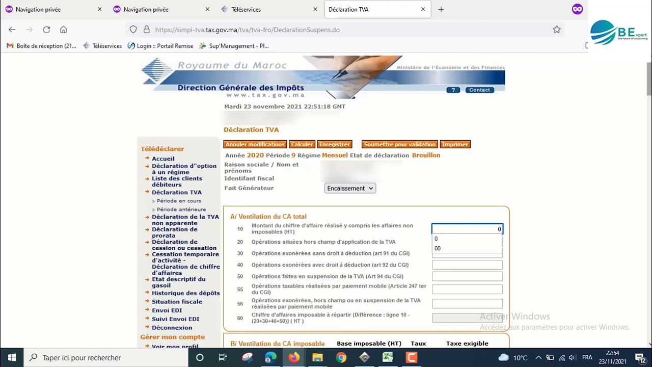 Déclaration du TVA néant