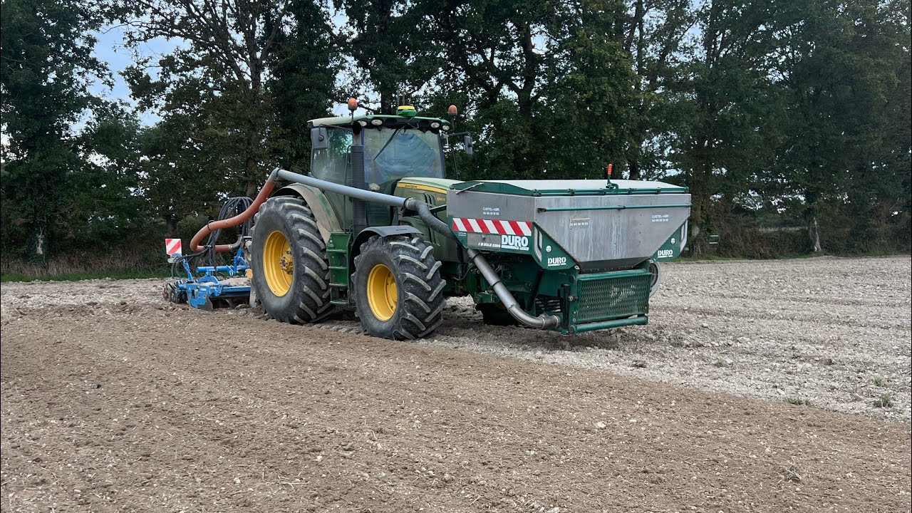 Semis d’herbe et seigle (trémie duro2300L😳+ déchaumer 5m)!!! 