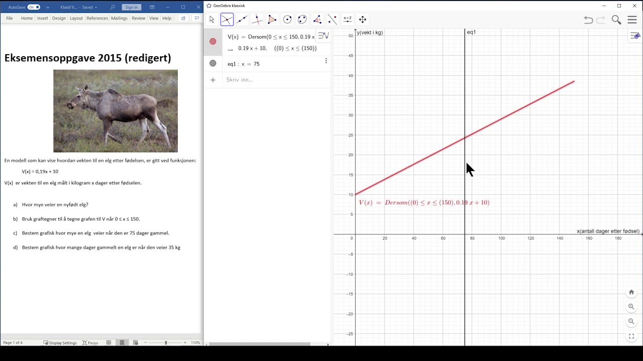 Funksjoner - Eksamensoppgave 2015(redigert) GeoGebra[Graftegner] - Tilhørende x -og y-verdier