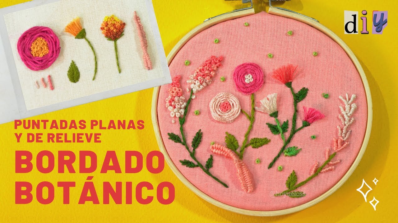 🌿 Cómo BORDAR plantas a mano PASO a PASO | 🆃🆄🆃🅾🆁🅸🅰🅻 PUNTADAS de relieve y planas 🌸🌺