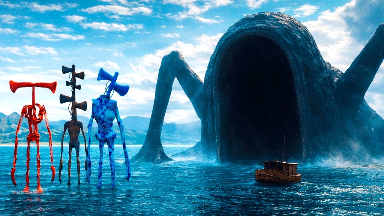 SEA EATER ICE SIREN HEAD WOOD SIREN HEAD AND SHADOW SIREN HEAD ATACKED MY VILLAGE