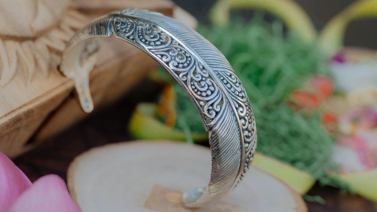 Balinese Style Sterling Silver Feather Bracelet, Handmade Bracelet, High-Quality Dewata Jewelry