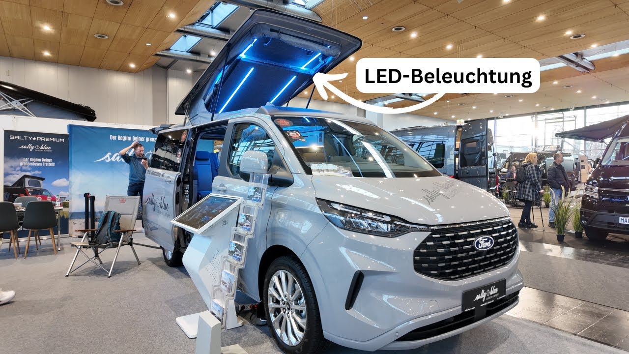 Salty Blue Ford Tourneo 2.0 mit LED-Beleuchtung und 4 Schlafplätzen I ABF Hannover 2025 I MoMa Camp