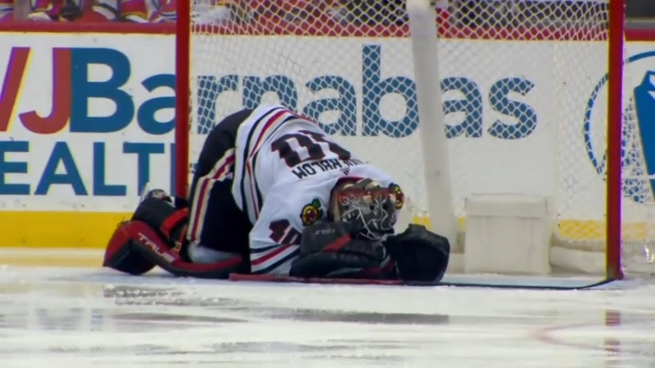 Tomas Tatar's Stick Goes Into The Mask Of Arvid Soderblom