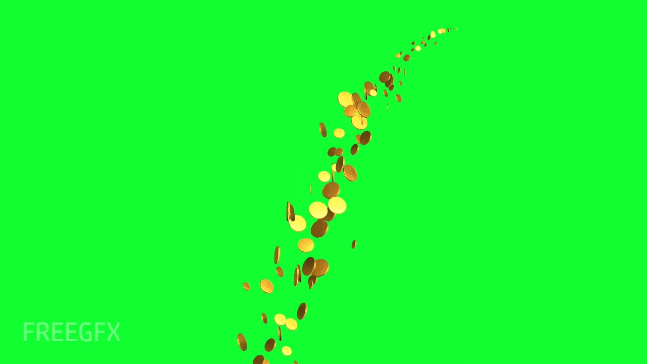 gold coins falling green screen video